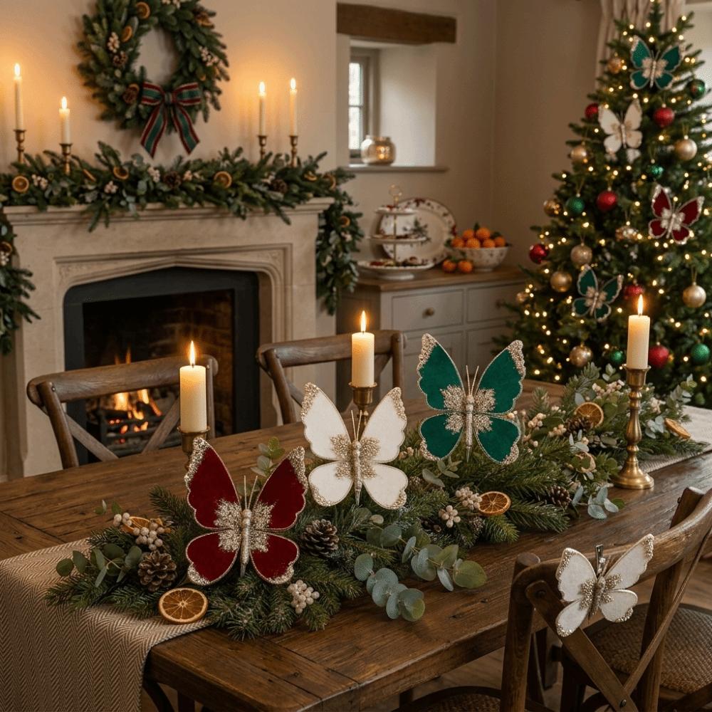 Glitzerbeschichteter Weihnachtsbaum Schmetterling Ornament Simulierte Schmetterlings Baumdekoration Weihnachtsbaum