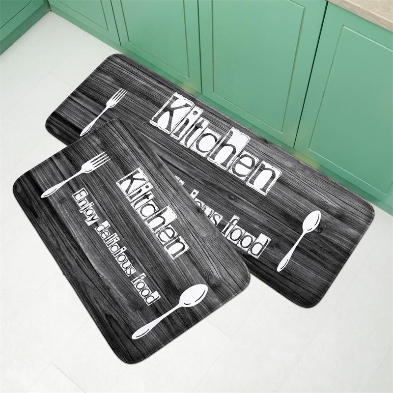 1of tableware pattern flannel kitchen floor mat, entrance door mat, bedroom absorbent door mat, living room floor mat, hand wash