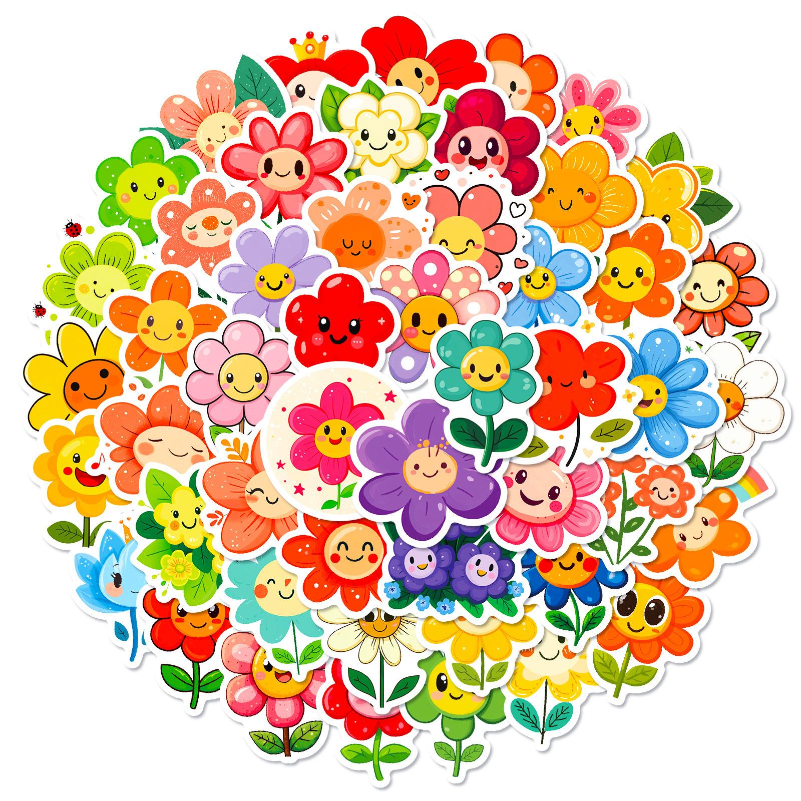

Новые 50 мультяшных красочных наклеек с подсолнухами Каваи Исцеляющая улыбающаяся мордочка Маленький цветок Наградные наклейки для детей