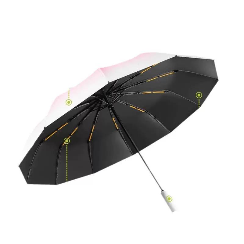 Automatic Gradient Color Umbrella for Women, Sun Protection and Uv Protection Dual-Purpose Black-Coated Umbrella for Men, Large Umbrella