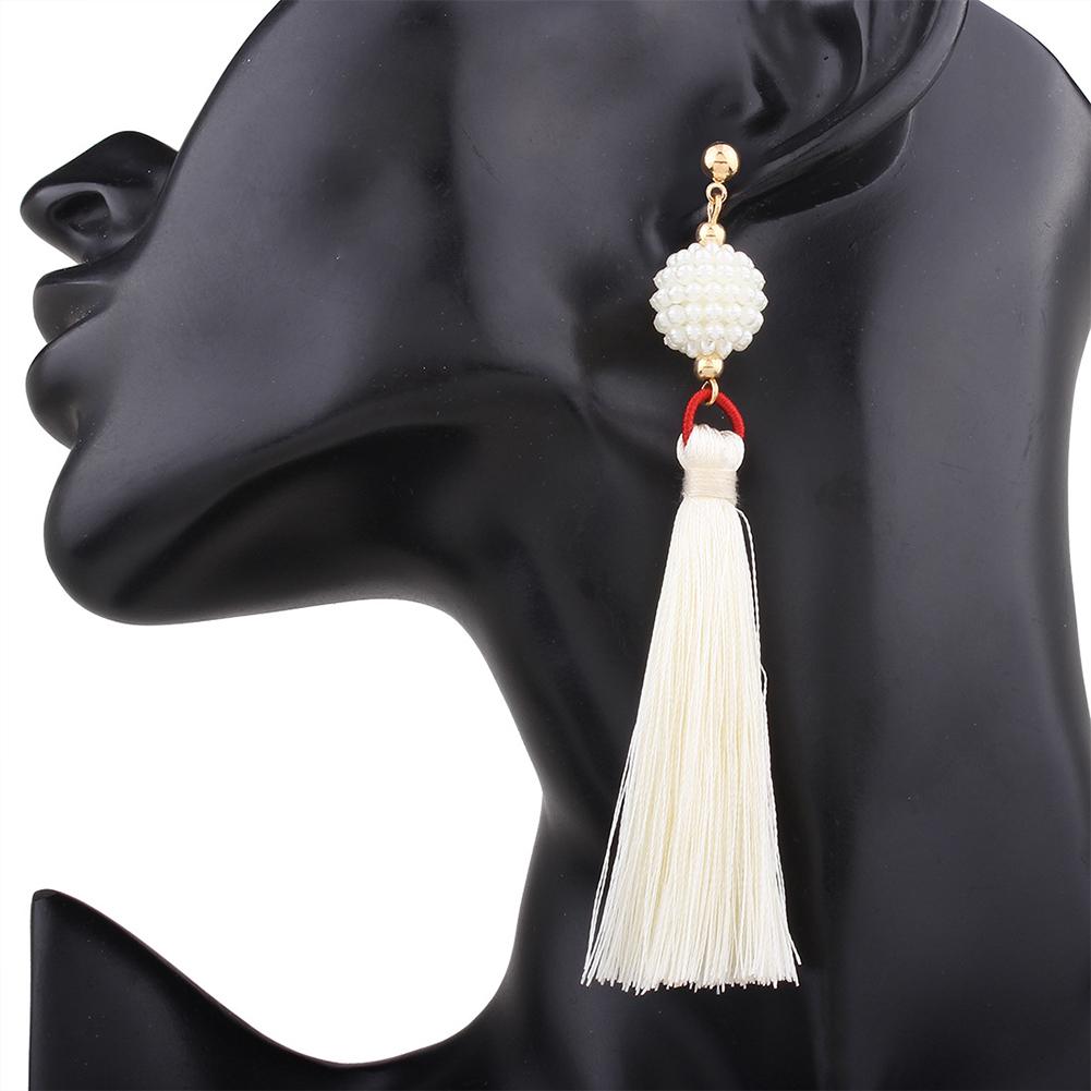 

Богемські сережки з довгими китицями Жіночі модні сережки-підвіски з бісеру та сплаву Етнічні прикраси White #1