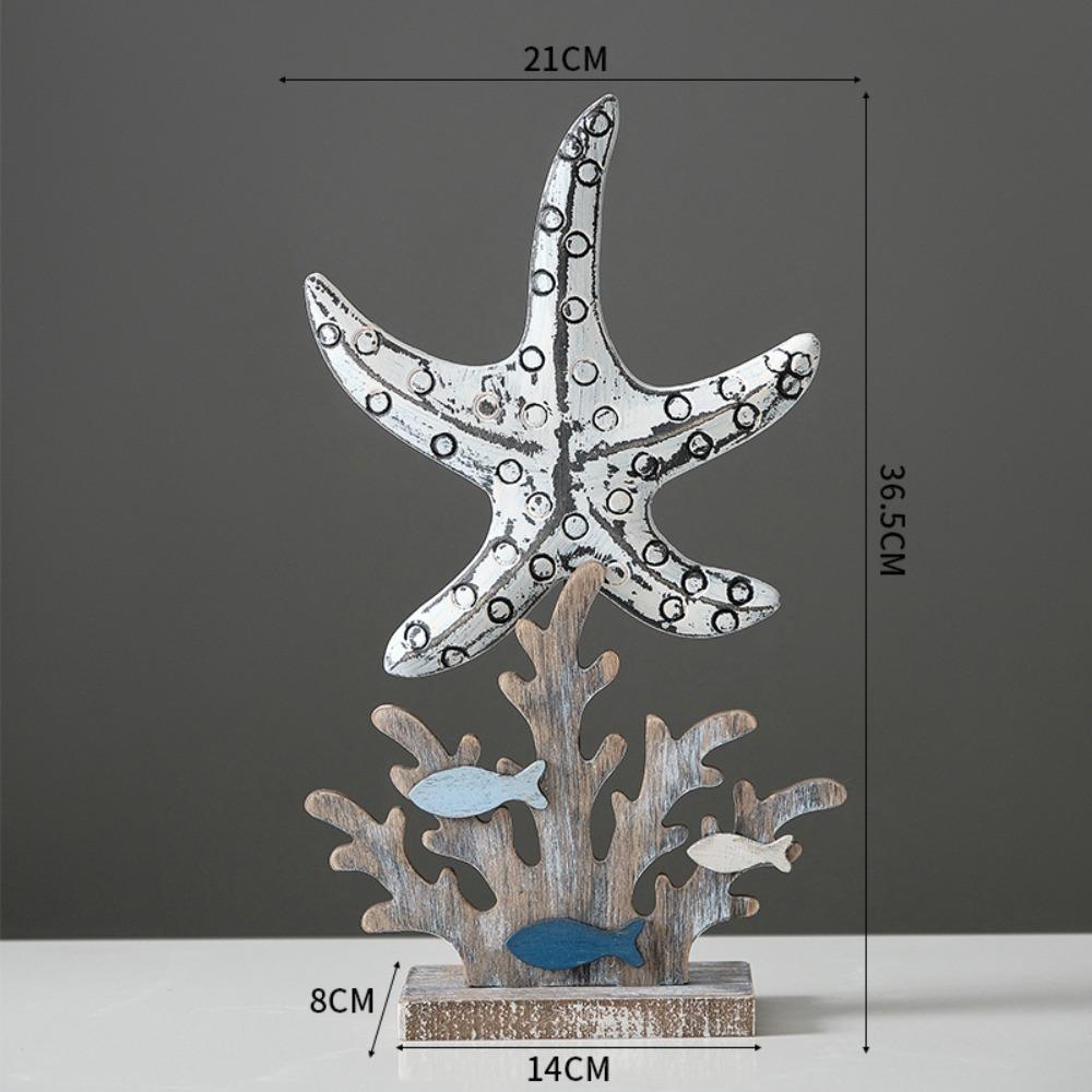 Statua Creativa Animale Marino in Legno Fatto a Mano Pesce Piccolo Conchiglia Corallo Ornamenti Vintage Legno Decorazione Libreria Studio