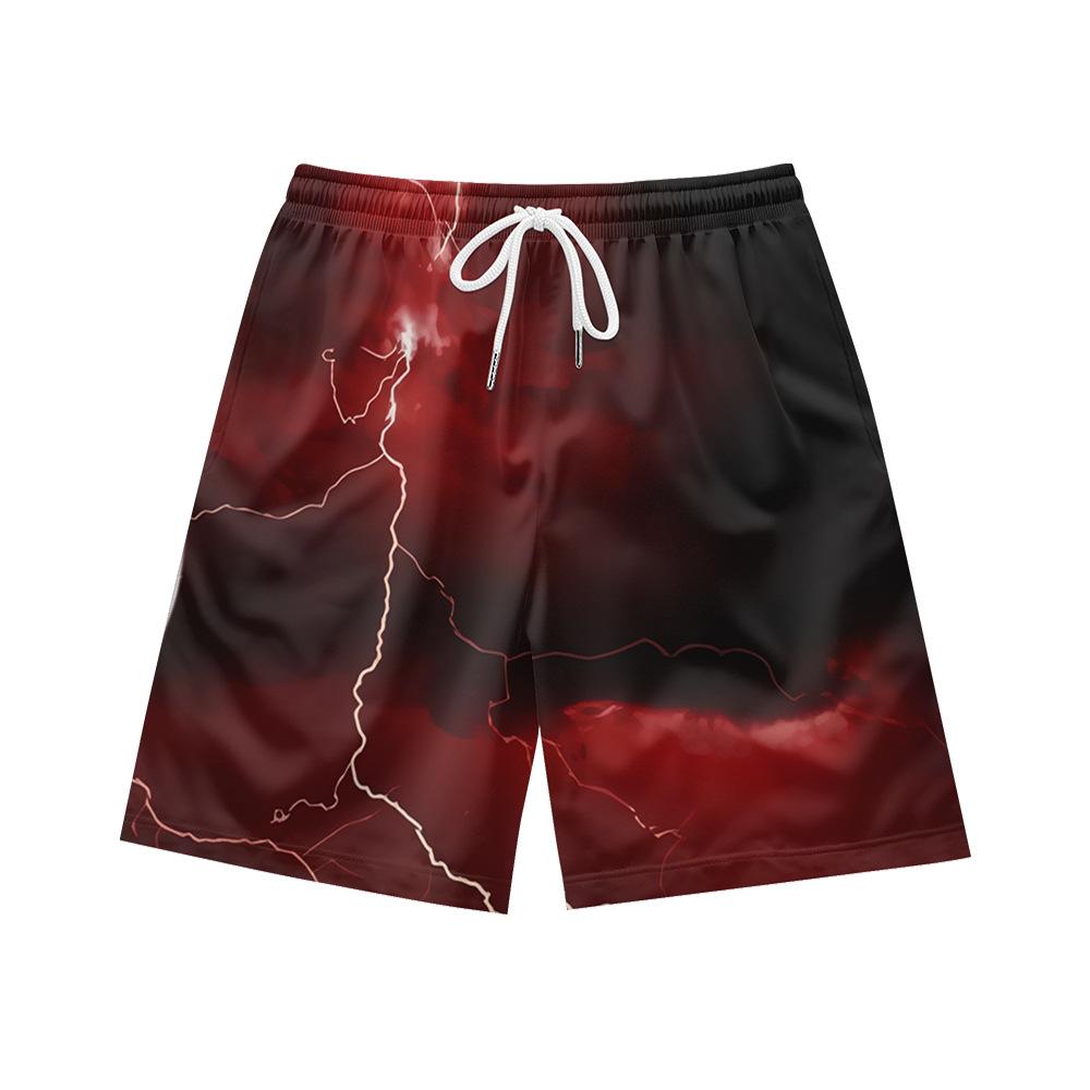 Pantaloncini Casual da Uomo con Elemento Fulmine Oscuro Naturale Europeo e Americano Pantaloni da Spiaggia
