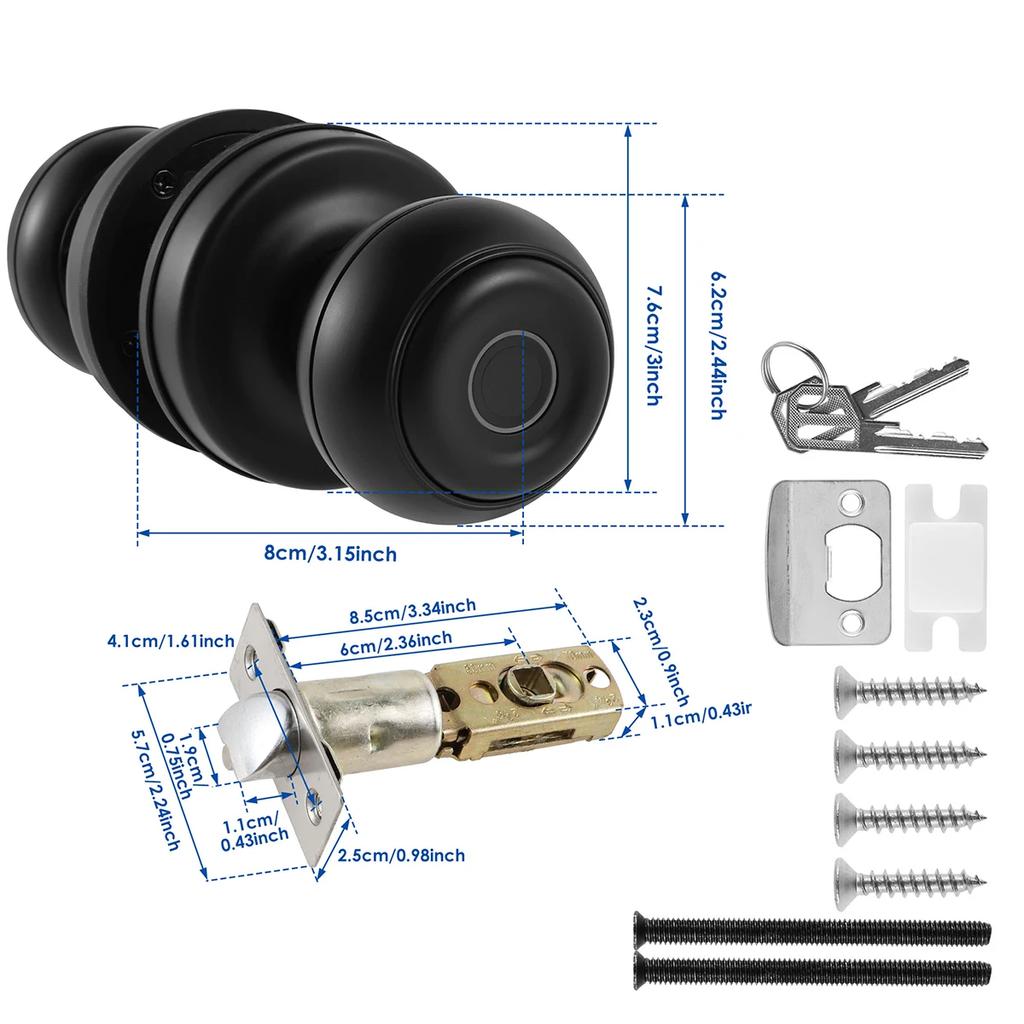 Smart Fingerprint Door Knob with Lock Biometric Door Lock with App Control Key for Bedroom Front Door Home Apartment Office