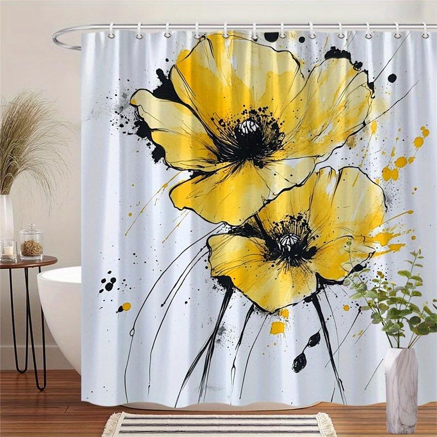 

1Pc Modern Watercolor Yellow Poppy Shower Curtain - Polyester Fabric, Machine Washable, Suitable For Bathroom Decoration W60H190(CM)-1 Pcs