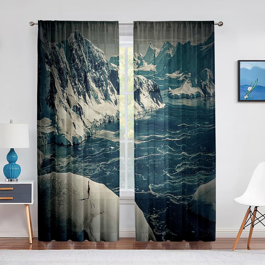 Schneeberg Eisberg Nördlicher Antarktischer See Chiffon Transparente Vorhänge für Wohnzimmer Schlafzimmer Dekor Fenster Voiles Tüllvorhang