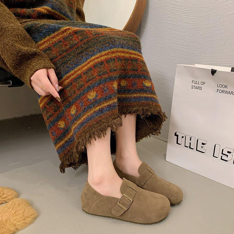 

Doudou Shoes Autumn And Winter One-Pedal Lazy Shoes Versatile Flat-Soled New Birkenstocks Women S Suede Large-Size Annual Single Shoes 35 хаки