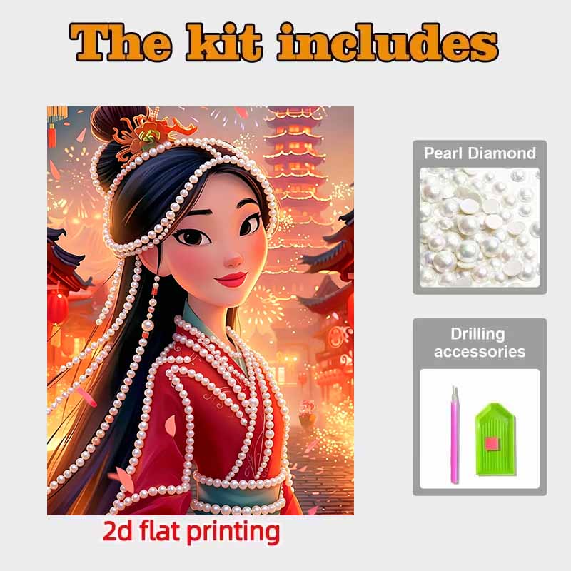 Disney Pearl Painting Pearl Aesthetic Mulan for Beginners and Adults, DIY Pearl Diamond Art Painting Kit for Home Wall Decor Gifts