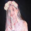jijijing Rose Headband, Blood-Stained Veil Halloween Zombie Bride Headpiece, One-Piece Design Breathable Mesh Hair Hoop for Haunted House Cosplay