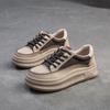 Spring Genuine Leather Platform Sneakers Women Thick Sole Wipe Color Casual Loafers Comfortable Round Toe Shoes