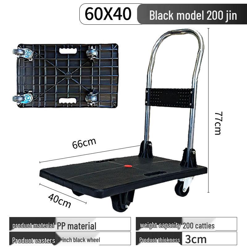 Foldable Silent Flatbed Hand Truck - Portable Plastic Cart for Household Cargo Hauling