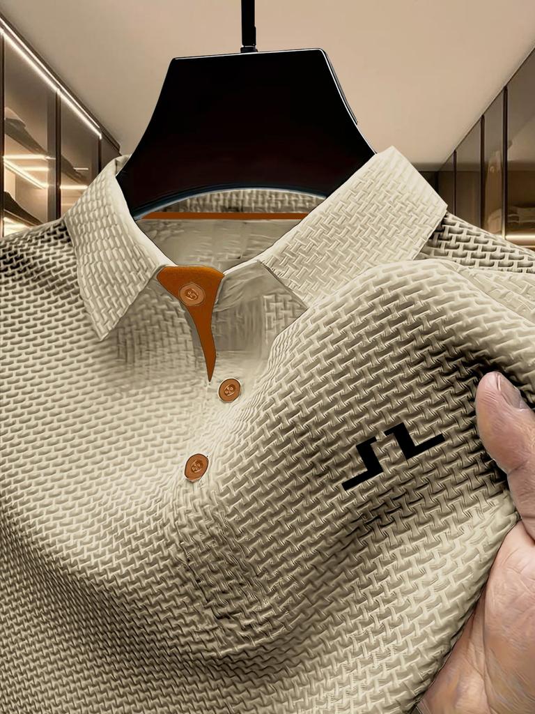 Men's Geometric Pattern Outdoor Golf Casual Polo Shirt with Short Sleeves, Color Block - Men's Business Casual Polo Shirts for Spring and Summer