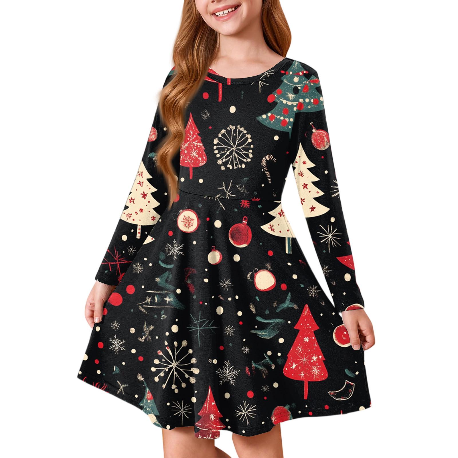 

Girls Princess Dress - Long Sleeve A-Line T-Shirt Dress Christmas Day 150