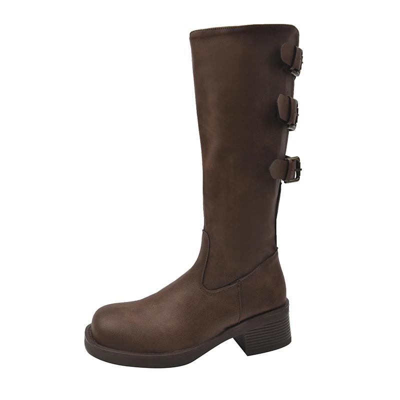 

Уличная мода коричневые длинные сапоги 2024 осень зима новые женские рыцарские сапоги удобные и универсальные сапоги выше колена Botas De Mujer 40 коричневый