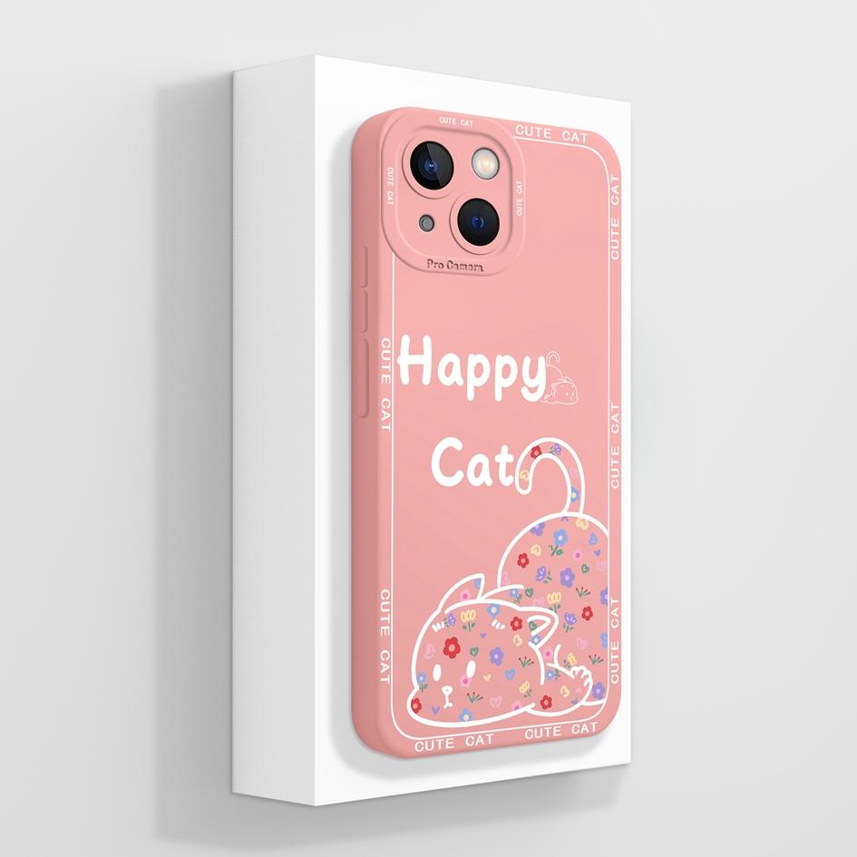 Smartphone Case For iPhone 13 14 15 16e Pro Max Mini Plus Lazy Kitten Pretty Flowers Pattern Liquid Silicone Shockproof Advanced Shell For iPhone Capa