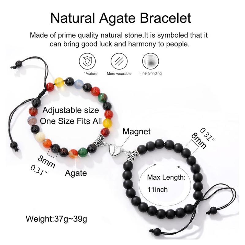 2 Pieces Natural Stone Beads Magnetic Bracelet Couple Connecting Bracelet Valentine's Day Gift for Couple Him and Her