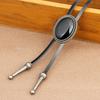 Unisex Vintage Oval Shape Stone Pendant Bolo Tie Western Faux Leather Rope Necktie Jewelry Shirt Collar Chain Necklace