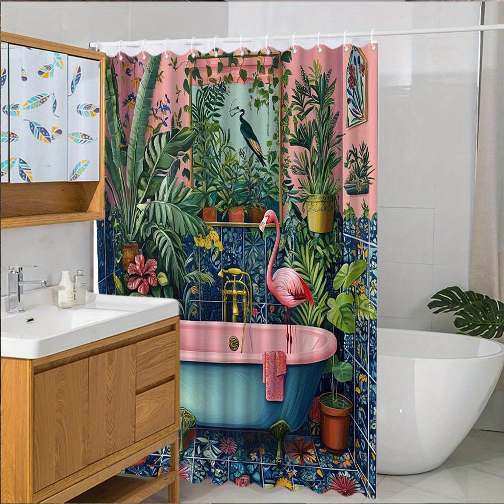 Tropical Flamingo Shower Curtain Jungle Garden Art Pink Bathtub Design Bathroom Decor Waterproof Printed Bath Curtain Home