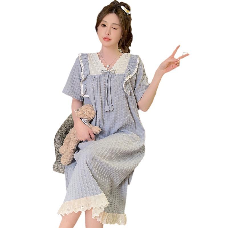 Plus Size Sweet Princess Summer Pajamas - Short Sleeve Nightgown for Women & Girls, Wear Indoors or Outdoors, Fits Up to 220 Jin