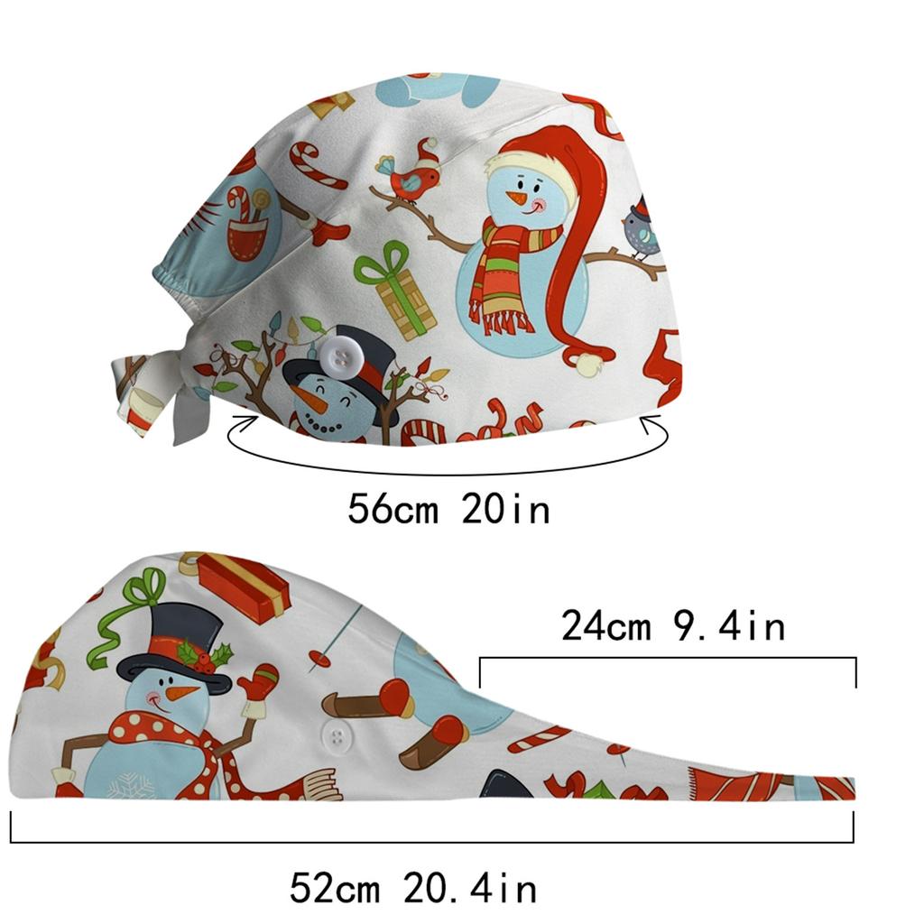 Printed Surgical Scrub Cap with Built-In Sweat Towel Adjustable Tie Back Medical Nurse Hat for Healthcare Professionals