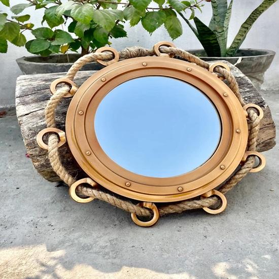 38.1 Cm Nautical Porthole Mirror Maritime Wall Decor,  Brass Finish