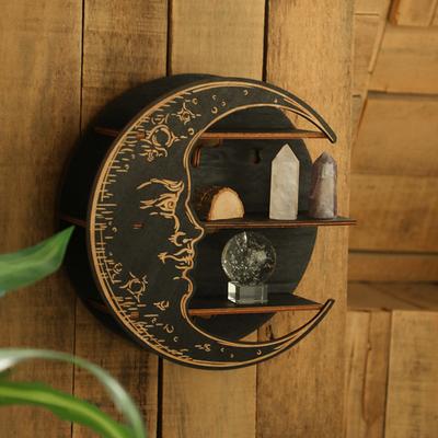 Mensola a Mezzaluna da Parete Porta Cristalli Rustico in Legno per Pietre Curative e Oli Essenziali Espositore Mensola per Cristalli per Decorazione Murale Regali Witchy