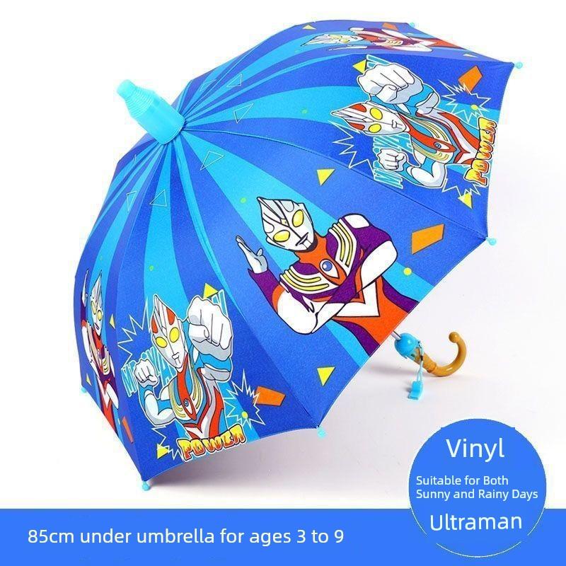 Children's Umbrella for Boys and Girls, Kindergarten and Primary School Students, Cartoon Black Plastic Sun Protection, Dual-Use for Sun and Rain