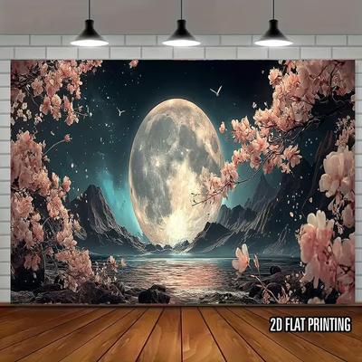 2D Fantasy Moonlit Sakura Tapestry Themed Event & Party Background