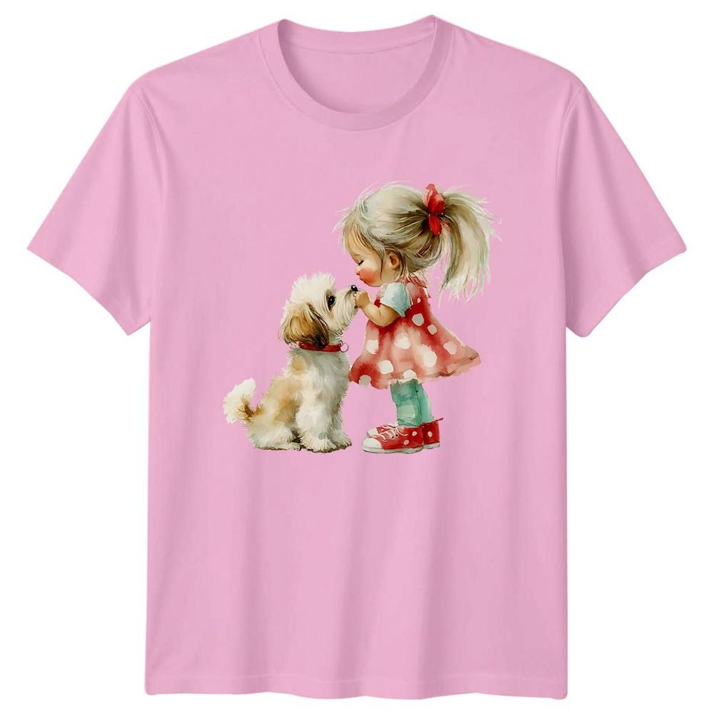 Girl And Dog Watercolor Pets Dogs Unisexs TShirt Unisexs Tee Animal Graphic