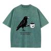 2026 Vintage Washed Green T Shirt Crow Coffee Hello Darkness My Old Friend Halloween Fall Unisex Casual Tee