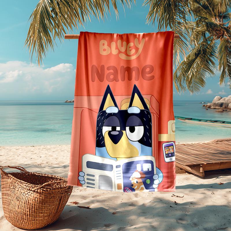 Custom Name Ultra-Soft Beach Towel with Bluey Theme,Ideal for Pool - Camping, Diving - Perfect Travel Essential, Vibrant Beach Towel.