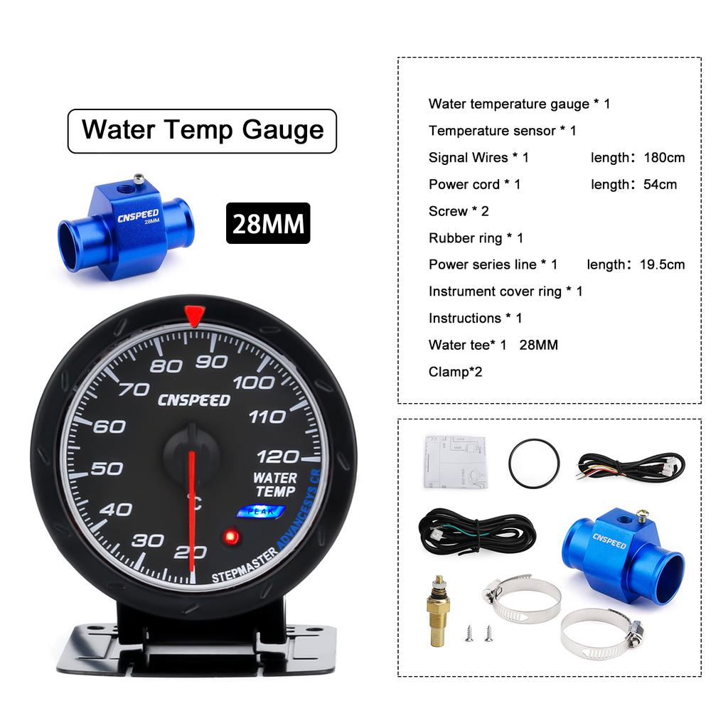 CNSPEED 60mm Water Temperature Gauge 20-120 Celsius with 1 / 8NPT Water Temperature Seal Pipe Sensor Adapter New