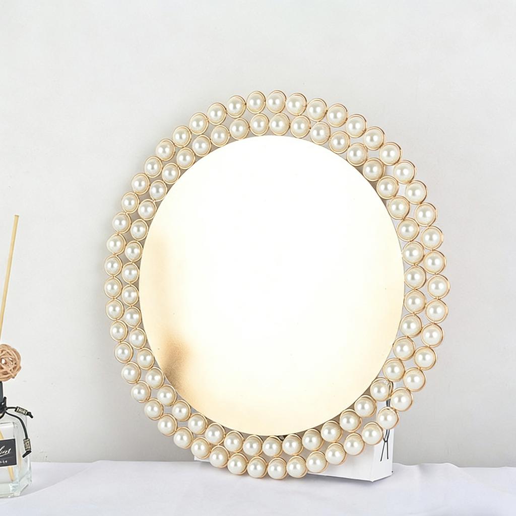 Round Pearl Beaded Dinner Plate Golden Metal Edge Storage Tray Used for Wedding Party Cake Dessert Decoration Storage Tray