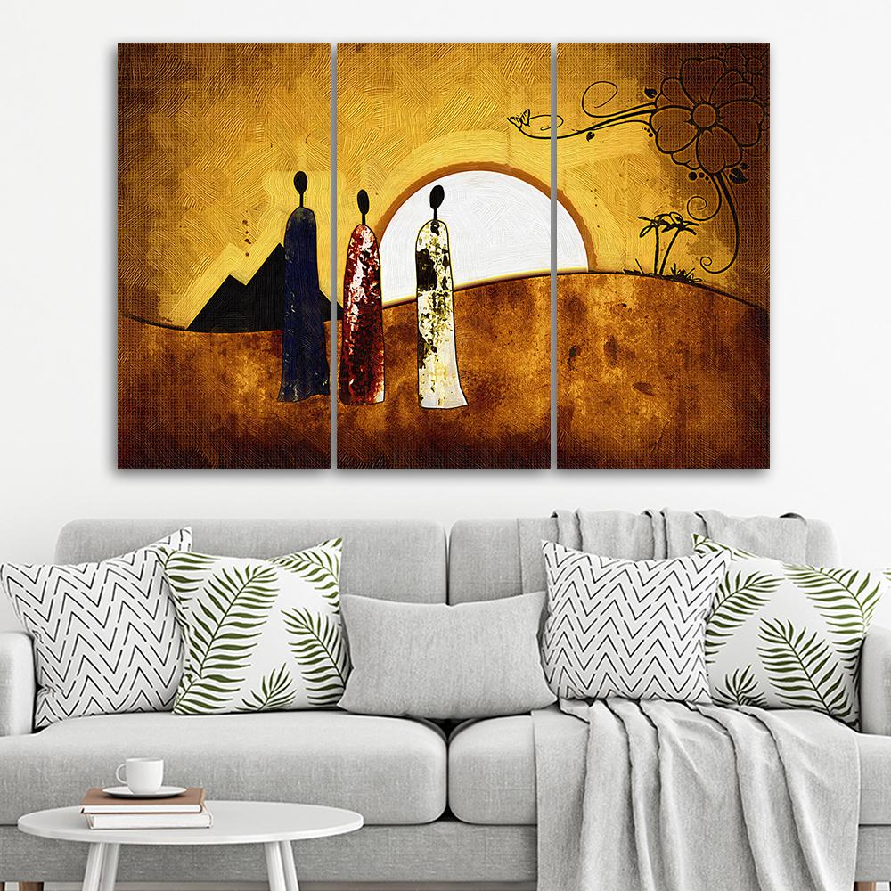Three Piece Picture Canvas Print Africa - Women - Landscape
