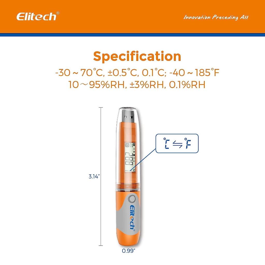 Elitech and PDF USB Temperature and Humidity Data Logger Recorder Tester Point Pen Style 32000 Record Point Temperature and Humidity Recorder RC-51H