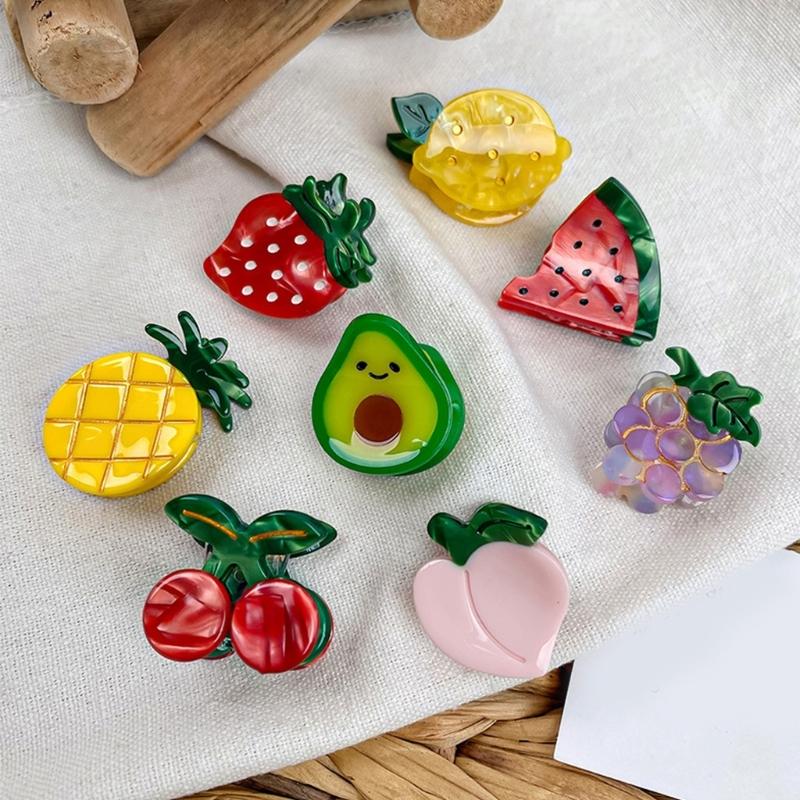 Internet Celebrity Taking Photo Side Bangs Hair Claw with Mini Fruit Shape Hair Catch for Woman Teens Braids Side Bangs