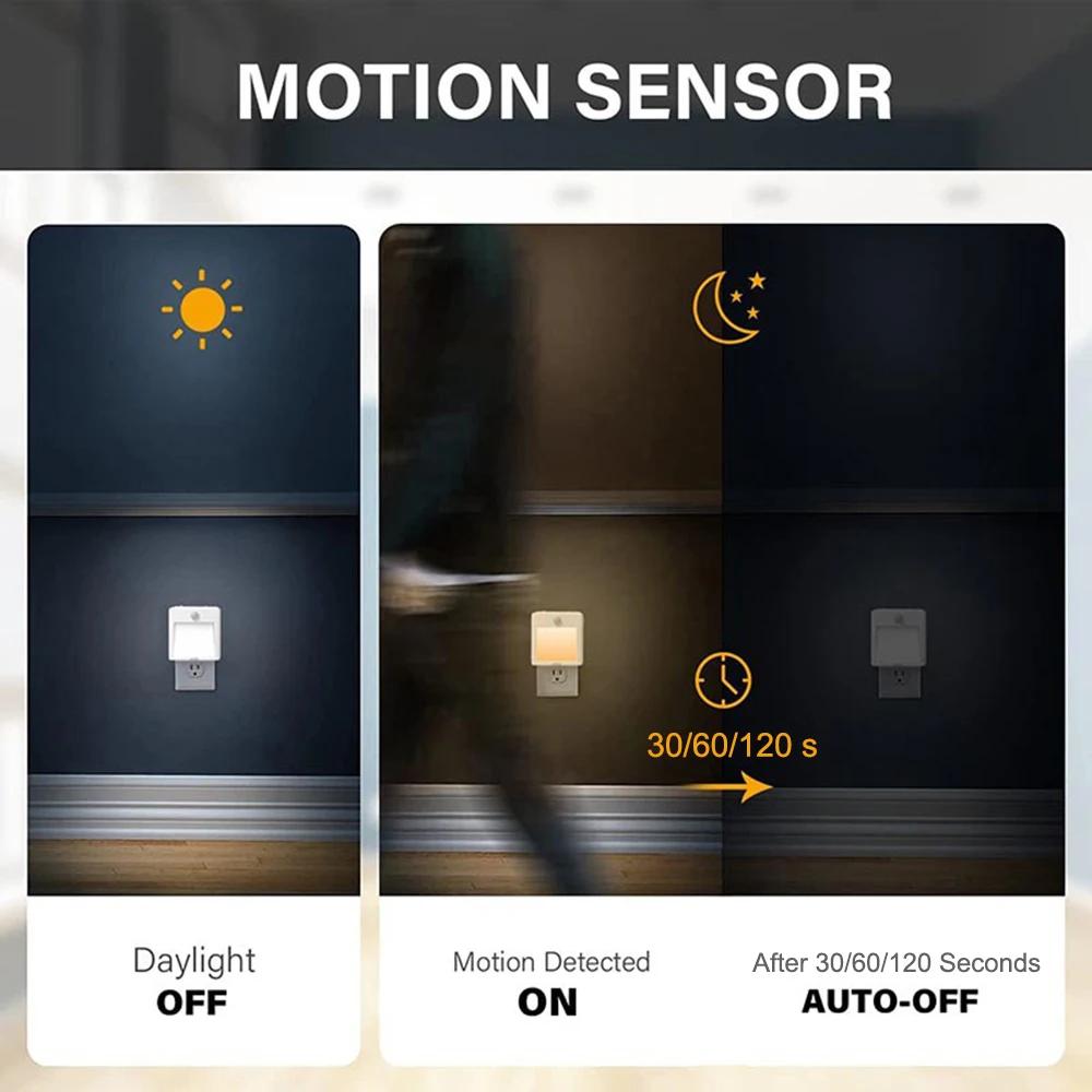 Motion Sensor Night Light Auto Dusk To Dawn Dimmable Wireless Sensor Warm White LED Nightlight for Kids Bedroom