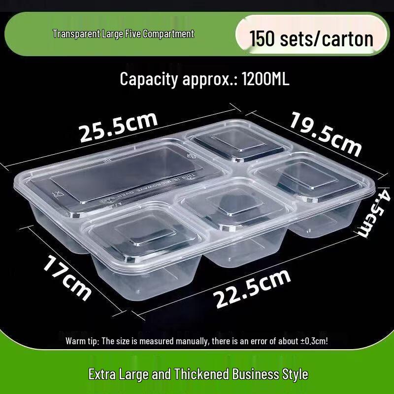 Disposable 5-Compartment Meal Prep Containers