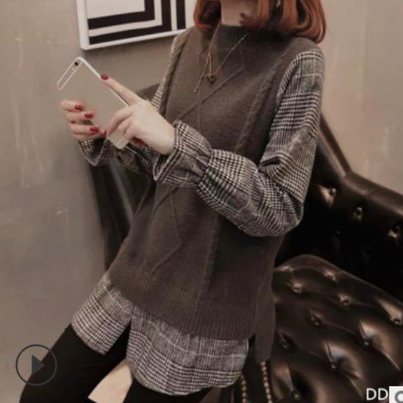 

Женские зимние вязаные свитера из двух частей, свитера College Wind с длинным рукавом, свободные дизайнерские свитера в стиле пэчворк, топы One Size