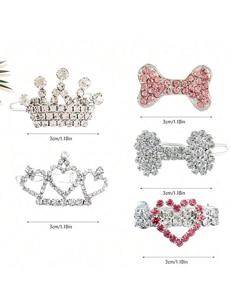 Pet Cat Dog Hair Clip Bone Mini Hair Barrettes Crown Heart Plum Blossom Party Holiday Decoration Pet Dog Cat Hair Clips Headwear