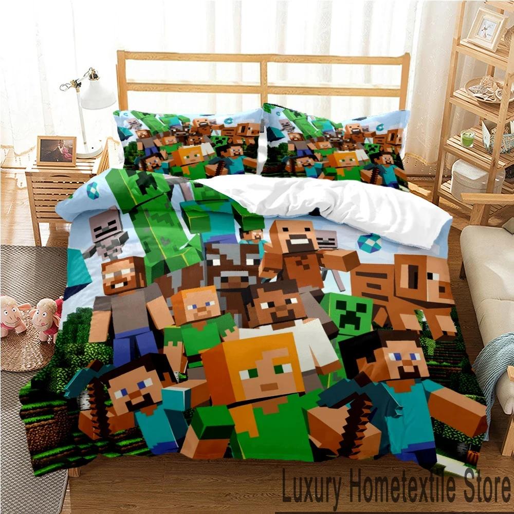 Mine Sandbox Games craft Duvet Cover Cartoon Bedding sets Soft Quilt Cover Pillowcases for Teens Kids Single/Double/Queen/King