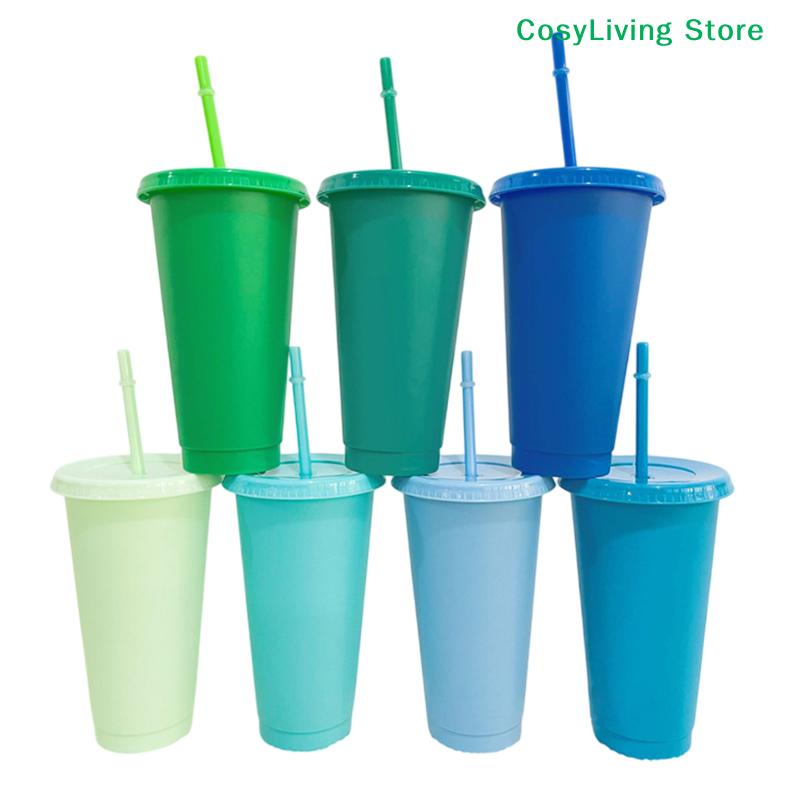 Reusable With Straws Lid Cold Drink Tumbler Flash Powder Water Bottle Plastic Drinkware Tumblers Straw Drinking Cup