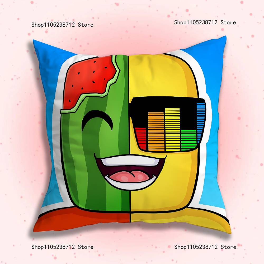 

S-Sunny And M-Melon Anime Pillow Case Anti-dustmite Pillowcase Invisible zipper silky short plush Sofa cushion cover 16x16Inch