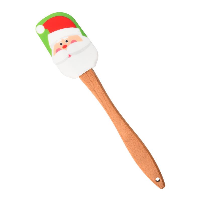 

Kitchen Chocolate Baking Mixer Christmas Pattern Cake Cream Silicone Spatula with Wooden Handle Butter Pastry Scraper