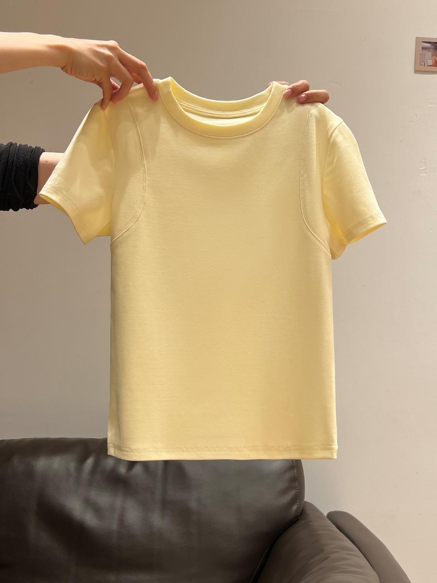 

Pure desire round neck bright line short-sleeved T-shirt women s summer new slim-fit design small front shoulder top S