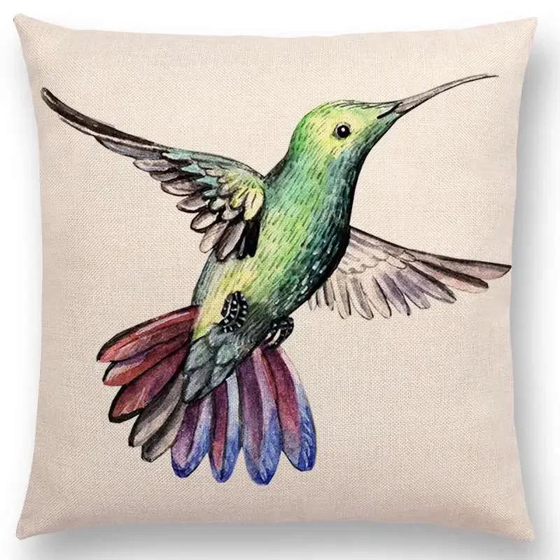 Lovely Birds Flowers Plants Sofa Pillow Case Hummingbird Rose Raspberries Lemon Dill Clove Almonds Cushion Cover