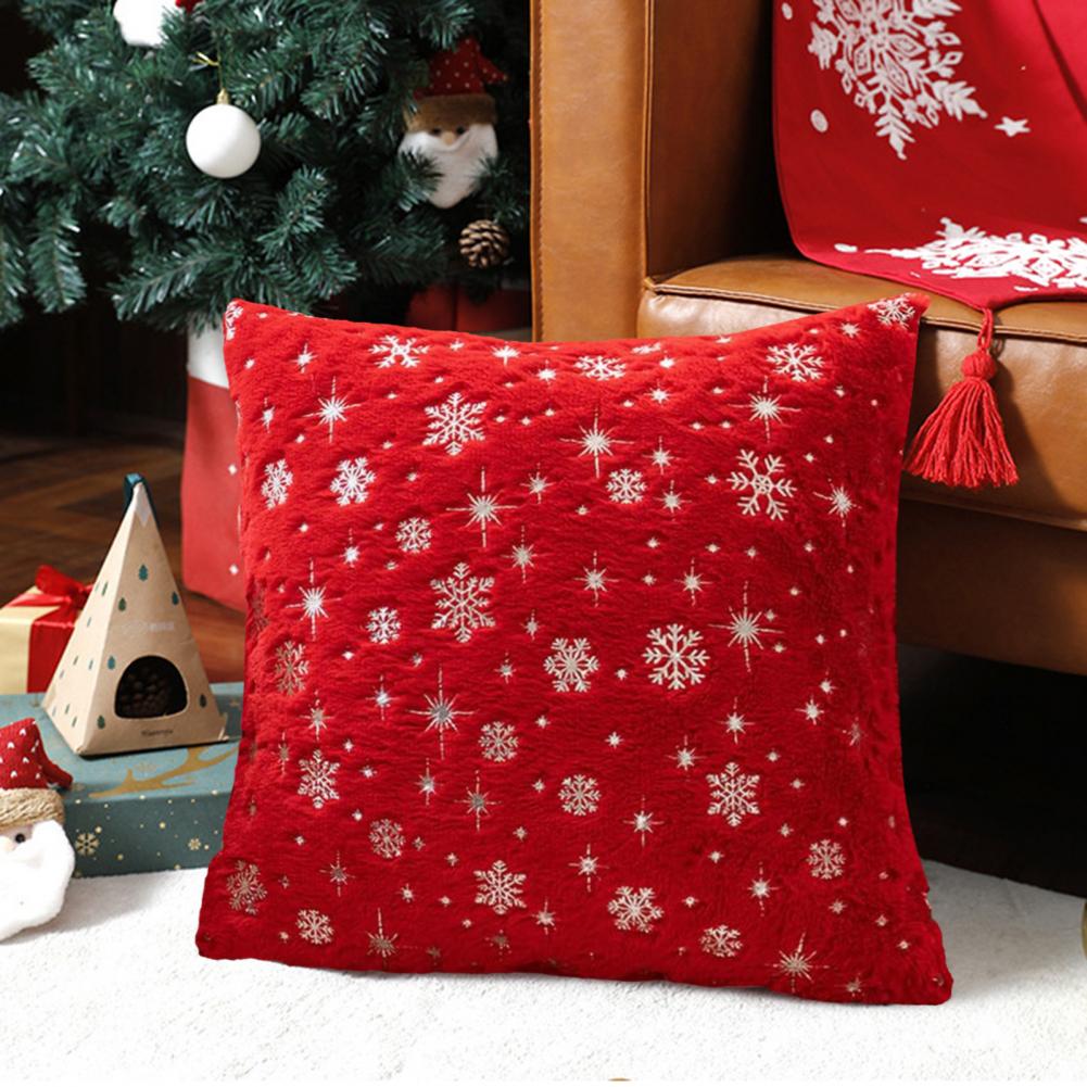 45*45cm Throw Pillowcase Christmas Snowflake Printed Hidden Zipper Design Dust-proof Soft Comfortable Touch Plush Cushion Cover