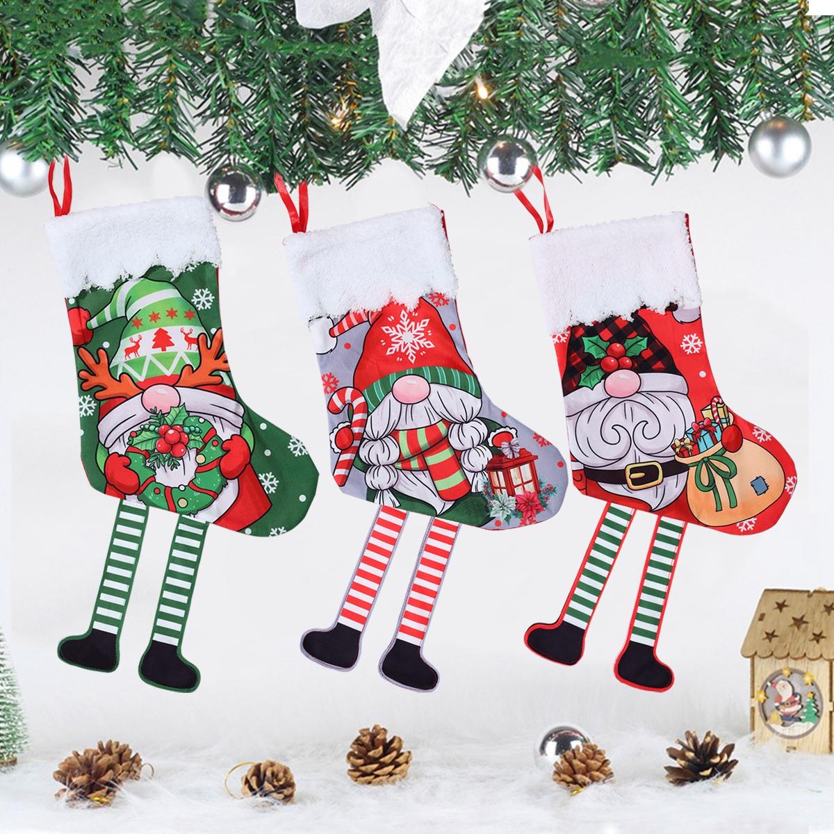 

Christmas Flannel Stocking Long Leg Socks Gift Candy Bag Snowman Santa Elk Xmas Tree Hanging Ornament Party Home Decorations