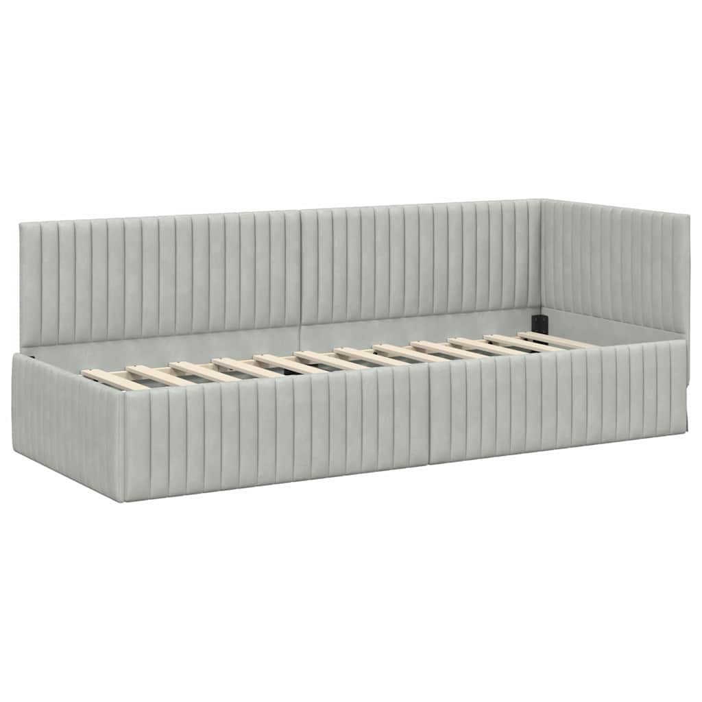 Corner Bed Frame with Mattress and Headboard 2 Pcs Light Grey Velvet