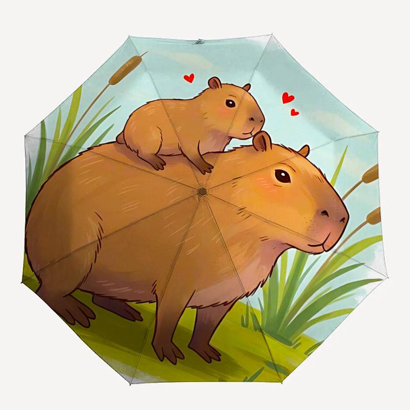 Capybara Themed Travel Umbrella 8 Ribs Automatic Opening and Closing,Portable Folding Design,Compact and Stylish Umbrella Suitable for Out